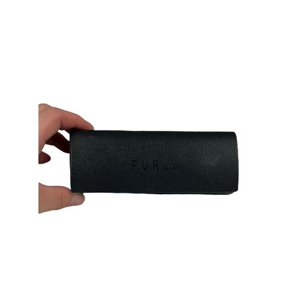 Furla Black Textured Leather Hard Shell Eyeglass Sunglass Case Italy Logo - Picture 1 of 9